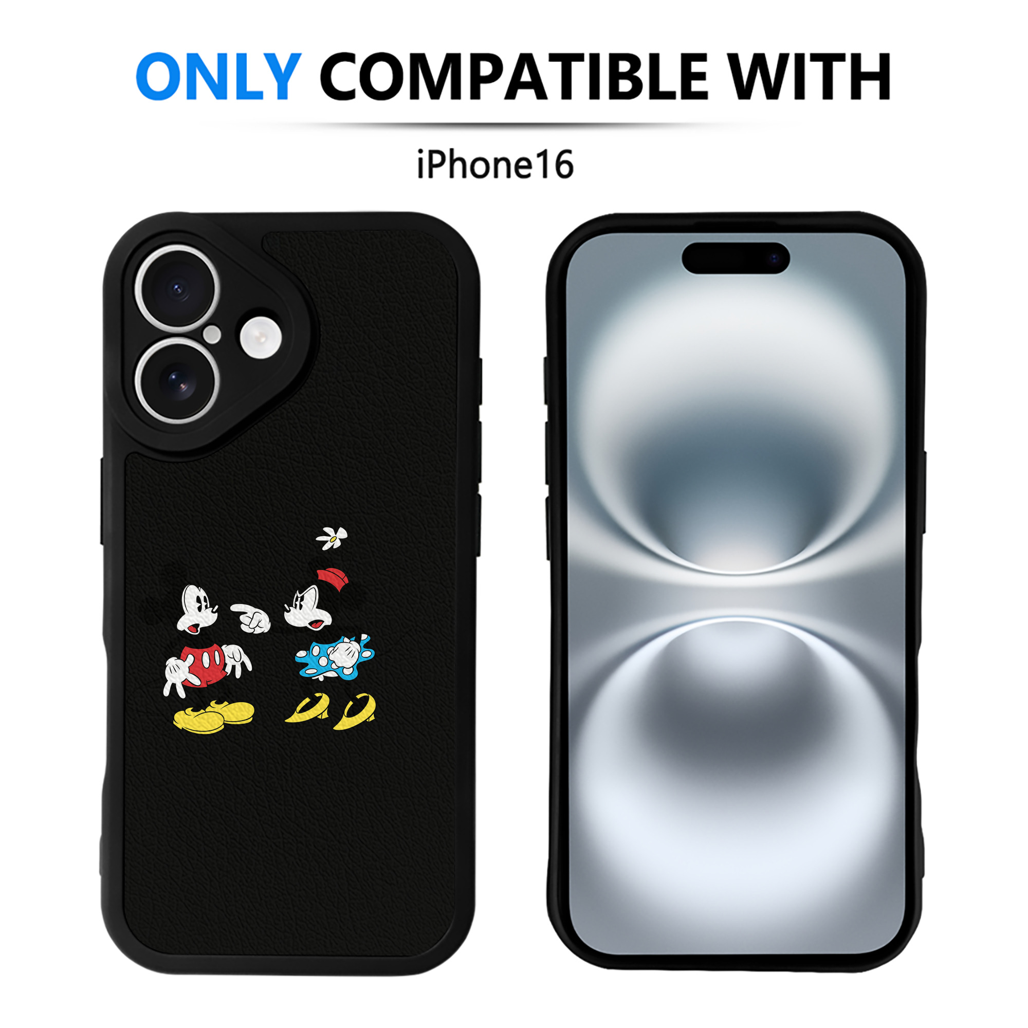 （画像用） ミッキーマウス Mickey Mouse 【iPhone 16シリーズ対応】シリコンスマホケース（レザー調） 材質：シリコン